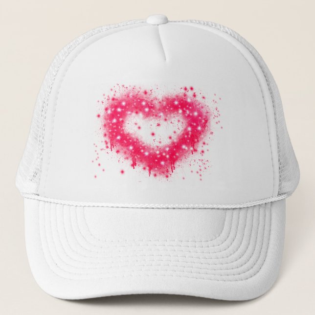 Boné Desenho de coração cintilante rosa com tinta spray (Frente)