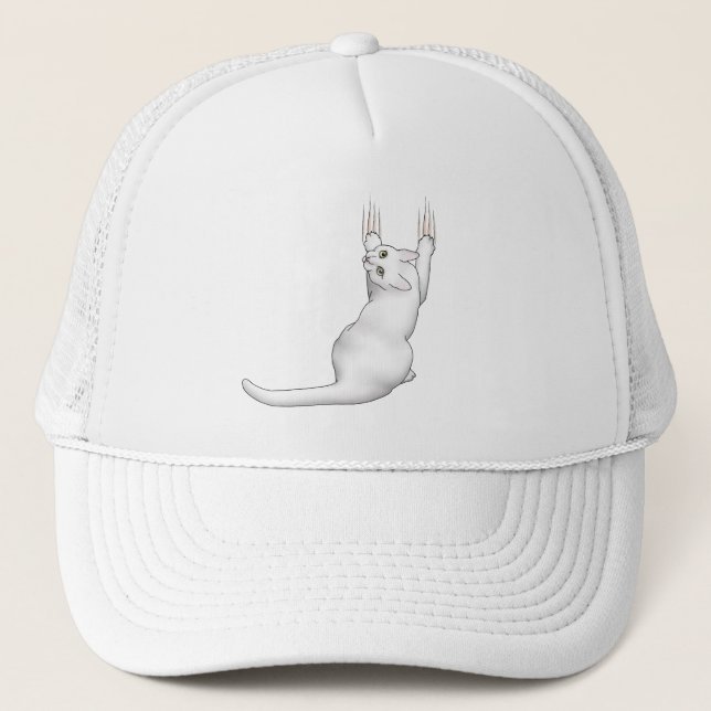 Boné Desenho de desenho de gato branco arranhando e ras (Frente)