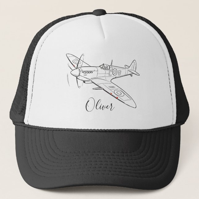 Boné Desenho de linha de avião Spitfire vintage (Frente)