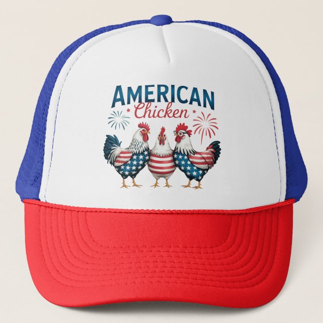 Boné Desenho Patriótico Americano de Frango do Dia 4 de (Frente)