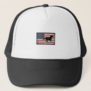 Boné Desenho Vetorial de Cavalo com Bandeira Americana