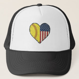 Boné Desenho Vetorial Vintage Coração de Softbol Patrió