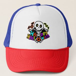 Boné Design Caprichoso de Esqueleto e Morcegos de Hallo