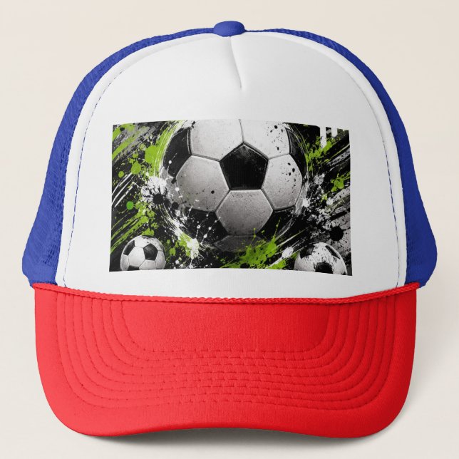 Boné design de bola de futebol com tampa de cor vermelh (Frente)