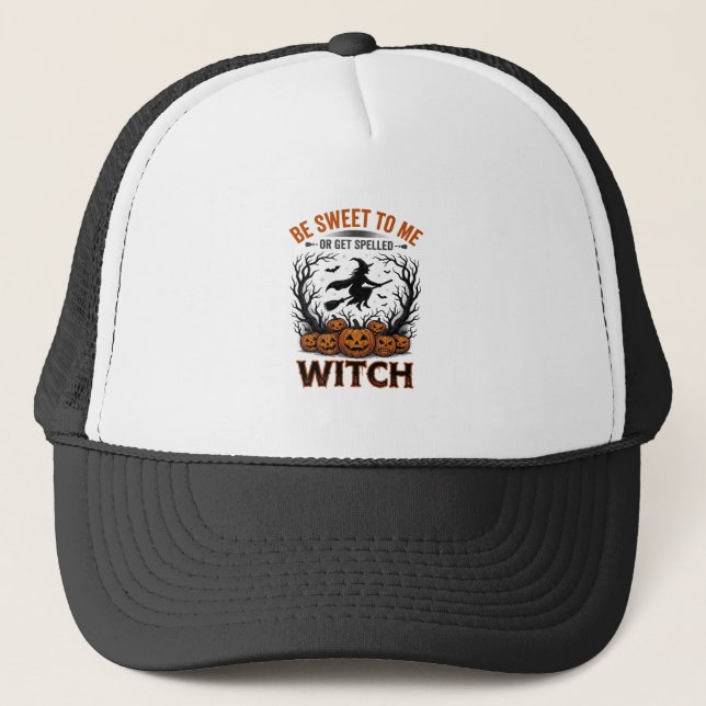 Boné Design de Bruxa de Halloween Seja Doce ou Seja Enf (Frente)