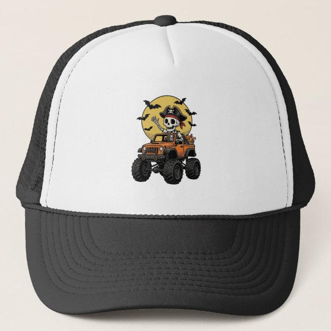 Boné Design de caminhão monstro de esqueleto pirata de  (Frente)
