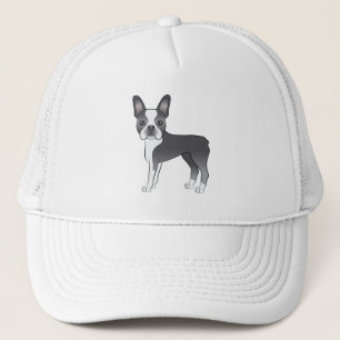 Boné Design De Cão De Cartoon Azul E Branco De Boston T