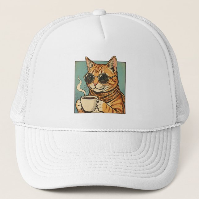 Boné Design de estilo retrô de café para gatos para ama (Frente)