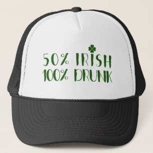 Boné Design de texto verde 50% Irlandês 100% Bêbado