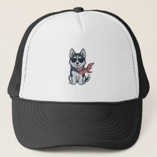 Boné Design Vetorial de Cachorro Husky Patriótico Vinta