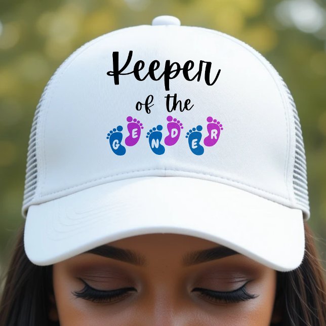 Boné Detentor do Chá de fraldas de Pés Bebidas Revelaçã (Keeper of the Gender Reveal Baby Feet Baby Shower Trucker Hat
)