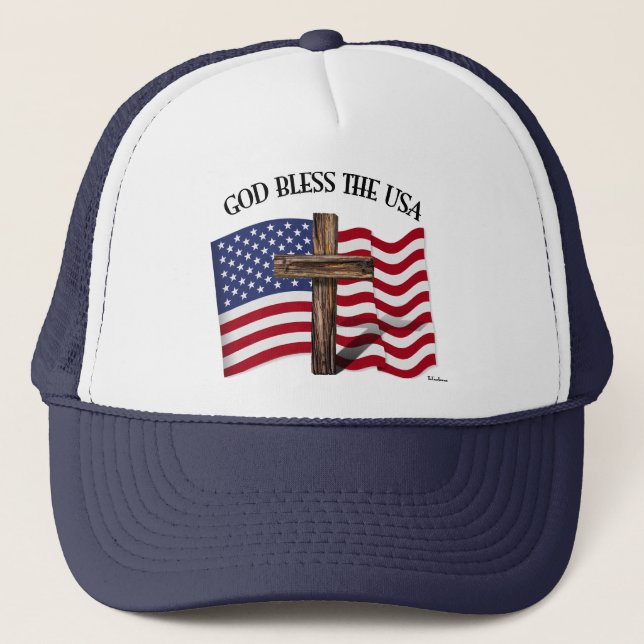 Boné DEUS ABENÇOE OS EUA com cruz robusta & bandeira do (Frente)
