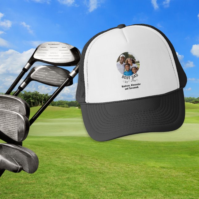 Boné Dia de os pais Melhor Pai Por Golfe Personalizado  (A golf hat with 'Best Dad by Par' caption, custom text and photo)