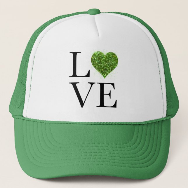 Boné Dia de São Patrício | Amor | coração verde brilhan (Frente)