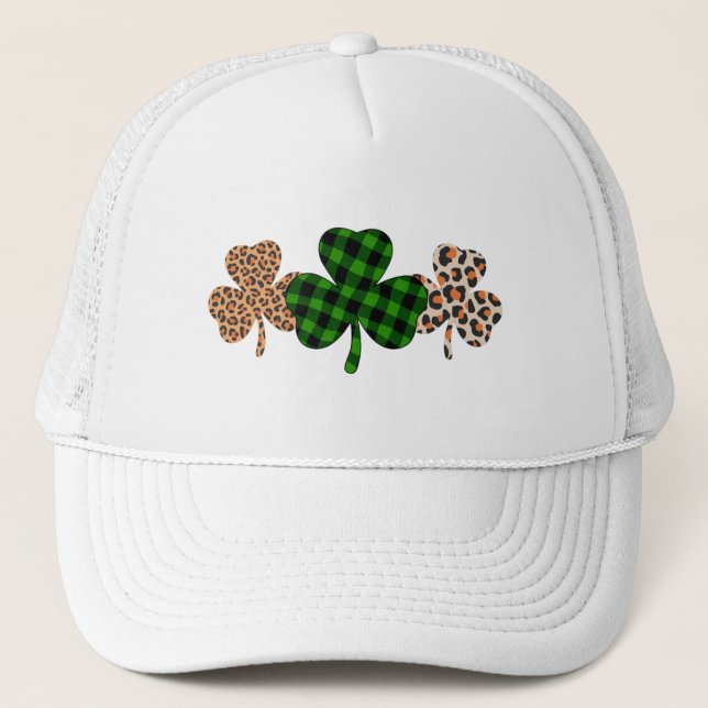 Boné Dia de São Patrício Sorte Irlandês Verde Xadrez Tr (Frente)