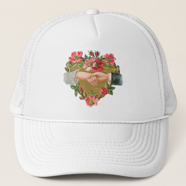 Boné Dia dos Namorados Vitoriano, mãos vintage com flor (Frente)