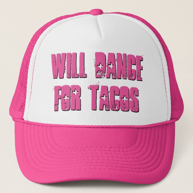 Boné Diversão Will Dance para Tacos Pink Trucker Hat (Frente)