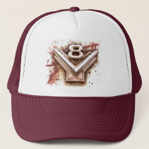 Boné Do carro clássico: Emblema velho oxidado de v8 no