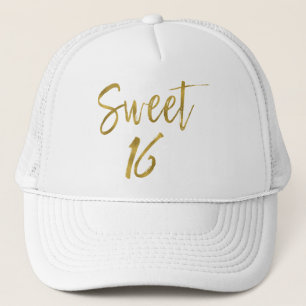 Boné Doce folha Dourado de 16 aniversários e chapéu