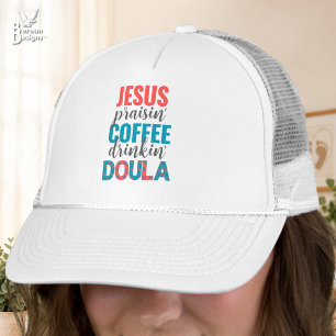 Boné DOULA Cristã que Bebe Café e Louva a Jesus