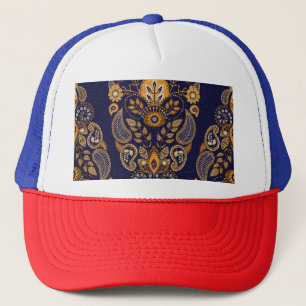 Boné Dourado e azul, padrão floral sem costura.