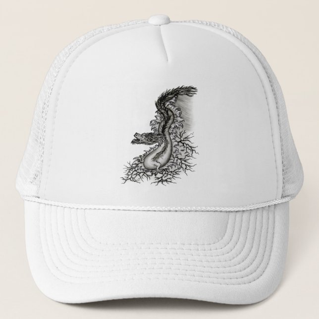 Boné Dragão chinês, Design preto e branco em tatuostilo (Frente)