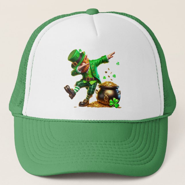 Boné Duende Dabbing Dia de São Patrício Pote de Ouro (Frente)