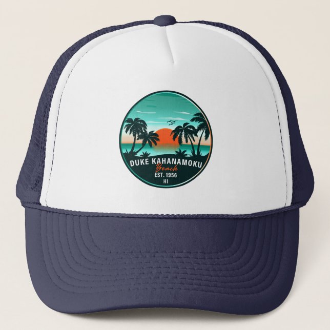 Boné Duke Kahanamoku Beach Hawaii Retro Sunset Souvenir (Frente)