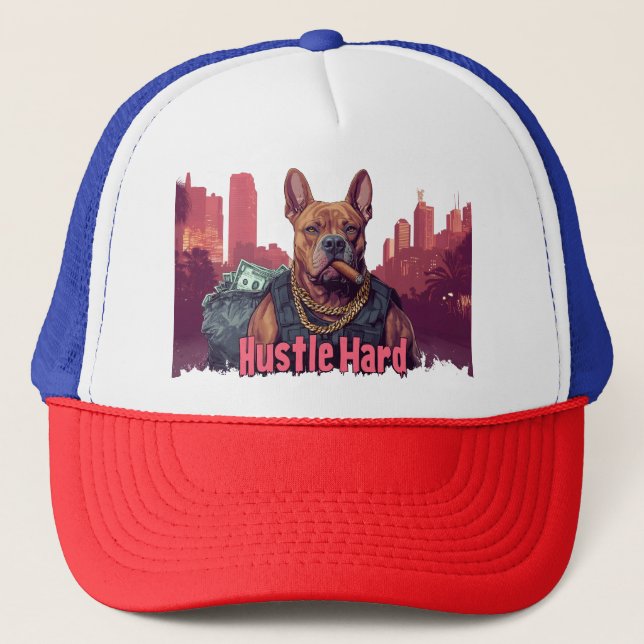 Boné Duro de Hustle - Cachorro Pitbull com Dinheiro e C (Frente)
