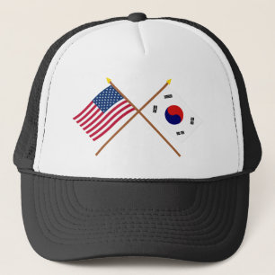 Boné E.U. e bandeiras cruzadas de Coreia do Sul
