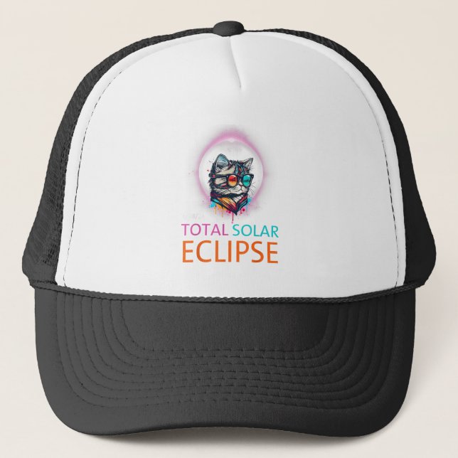 Boné Eclipse Solar Total de 2024 Gato Vestindo Eclipse  (Frente)