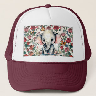 Boné Elefante-bebê bonito com Rosas e borboletas