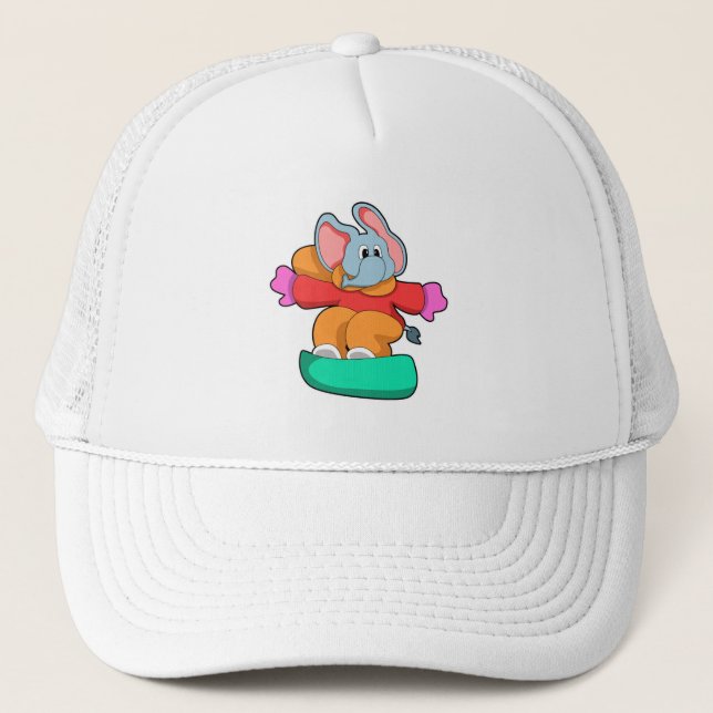 Boné Elefante no Snowboard com Prancha de Neve (Frente)