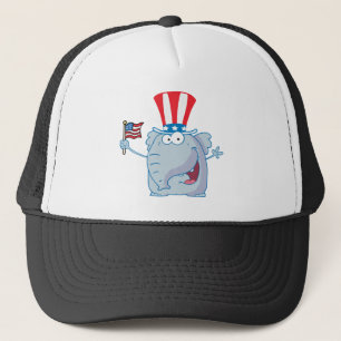 Boné Elefante Patriótico Acenando Uma Bandeira American