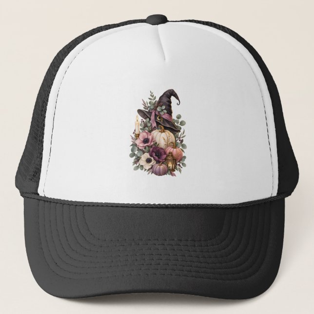 Boné Elegant Witch Hat with Floral Pumpkins (Frente)