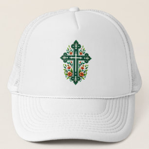 Boné Elegante Floral Christian Cross Design - Inspiraçã