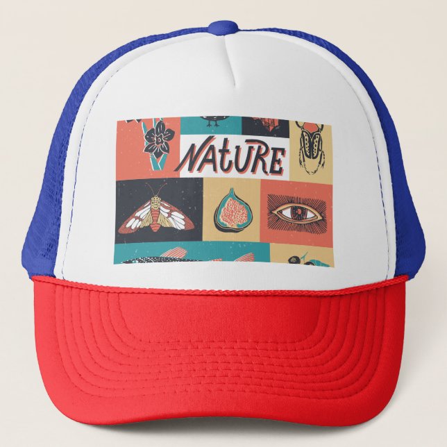 Boné Elementos Natureza, Ícones de Estilo Retroativo. (Frente)