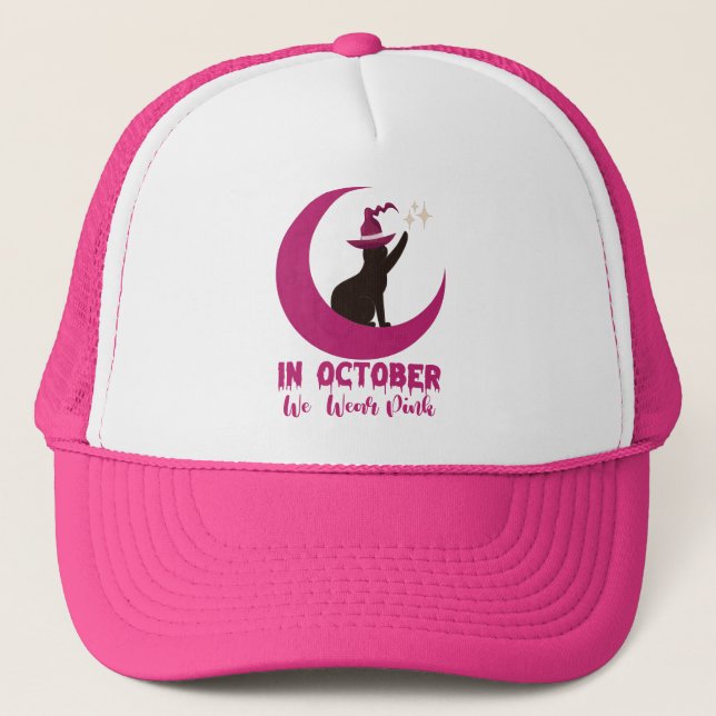 Boné Em Outubro Usamos Gato Rosa Conscientização do Cân (Frente)
