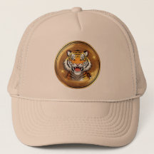Emblema de Cabeça de Tigre em Fundo Circular Doura