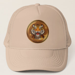 Boné Emblema de Cabeça de Tigre em Fundo Circular Doura