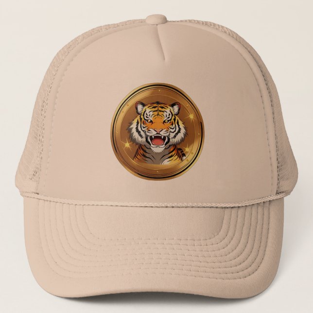 Boné Emblema de Cabeça de Tigre em Fundo Circular Doura (Frente)
