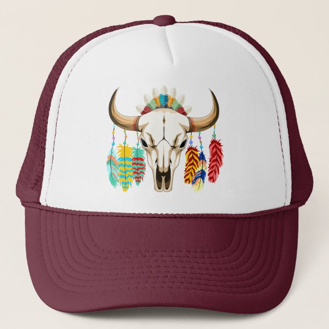 Boné Emblema Nativo Americano de Crânio de Búfalo (Frente)