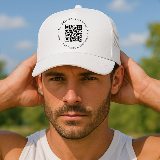 Boné Empresa simples e limpa com mínimo código QR (Interactive editable QR code trucker hats to promote your business, products or services.)