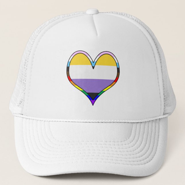 Boné Enby Pride Heart Trucker Hat (Frente)