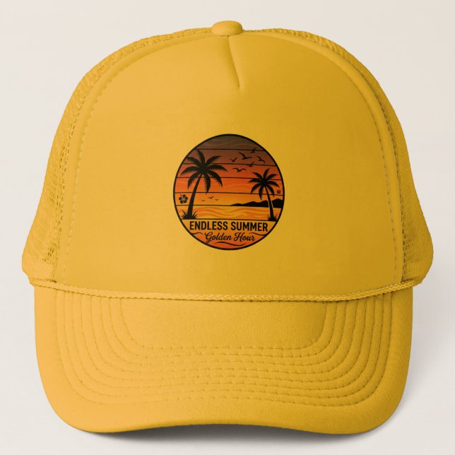 Boné Endless Summer Retro Sunset Palm Trees Trucker Hat (Frente)