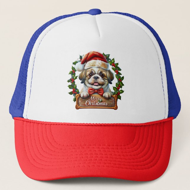 Boné Enfeites de natal de Cachorro Bonito - Feliz Natal (Frente)