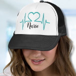 Boné Enfermeiro Médico Moderno Simples<br><div class="desc">Teal Blue Modern Heart Beat EKG Line Nurse Hat. O coração de turquesa bateu o impressão de batimento cardíaco EKG, para uma escola de enfermagem ou para um presente de graduação em medicina ou apenas para a sua enfermeira favorita! Você não só pode mudar as cores da fonte (e o...</div>