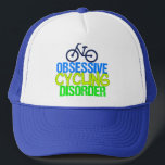 Boné Engraçado Ciclismo<br><div class="desc">Sou obcecado por andar de bicicleta. Eu tenho transtorno obsessivo de ciclismo em azul neon,  amarelo e verde. Um legal presente de humor ciclista.</div>