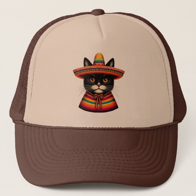 Boné Engraçado Cinco De Mayo Sombrero Festiva Cat Mexic (Frente)