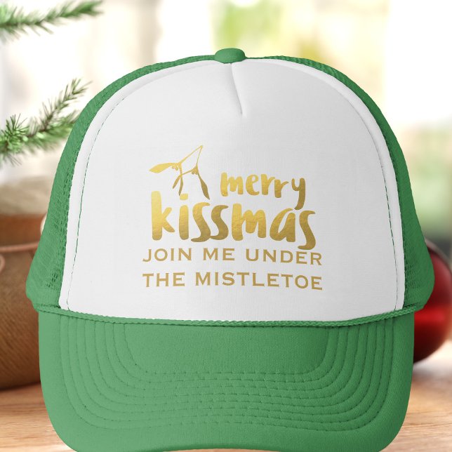 Boné Engraçado Mistura Festiva Beijando O Chapéu Do Via (There's always room for more christmas kisses and this is the hat to wear)